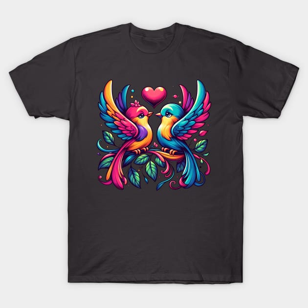 Whimsical Love Birds T-Shirt by Annabelhut